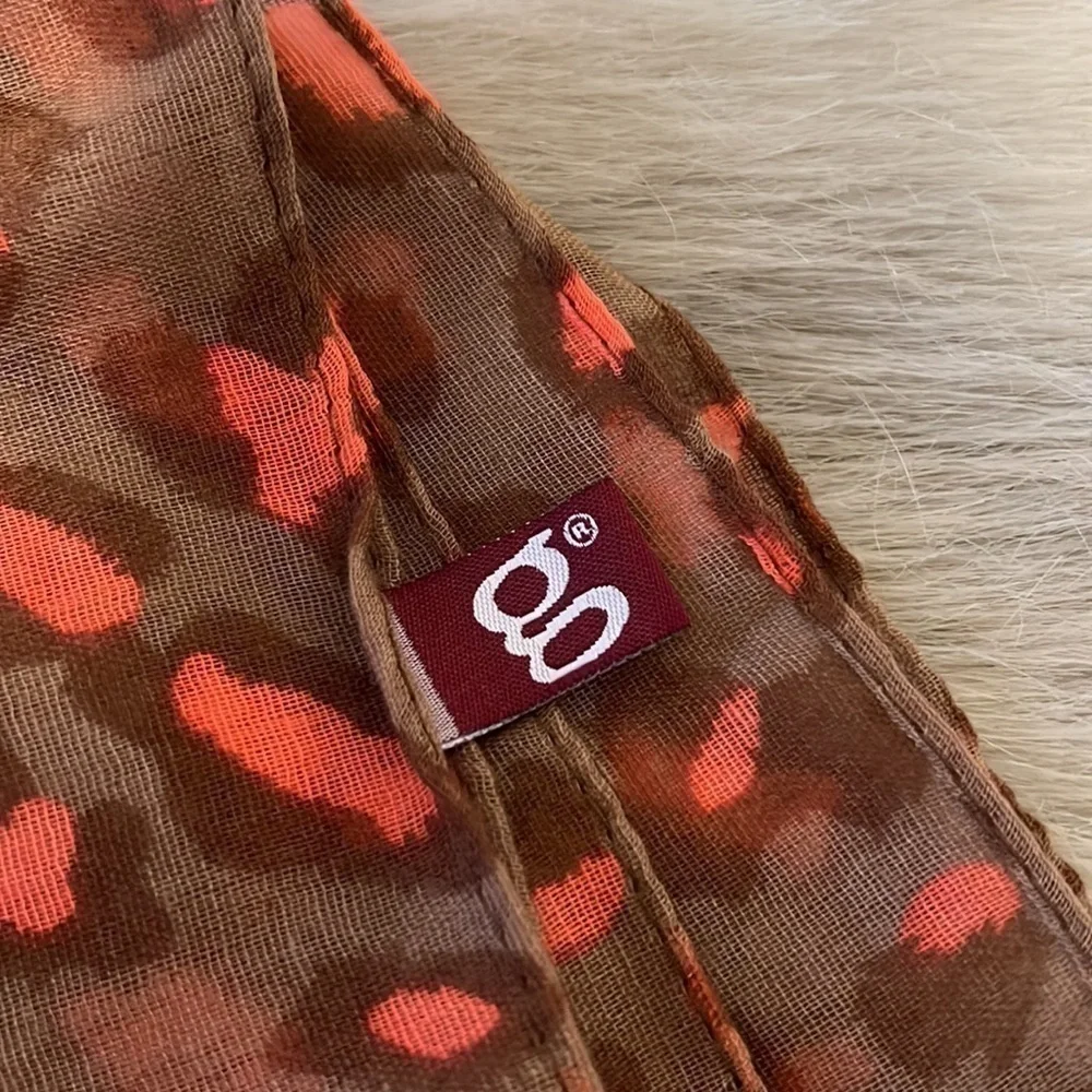 New “g” Leopard Brown Coral 74”x 38” Sheer Scarf Wrap Rolled Sewn Edging
